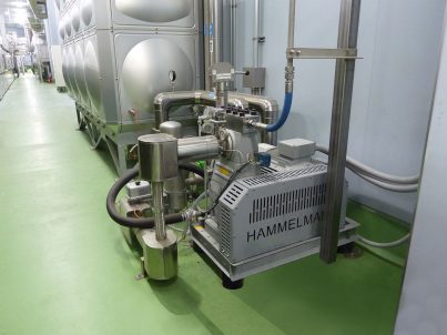 Hammelmann high pressure pump for coveyor cleaning in food production.