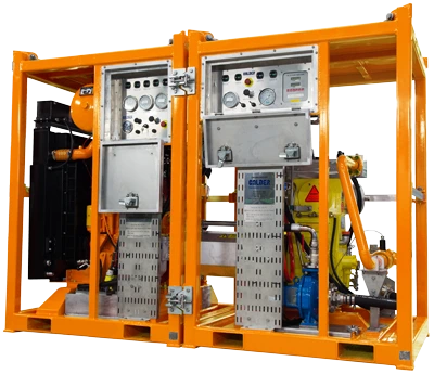 A lightweight water jetting pump mounted in modular crash frames for offshore fabric maintenance.