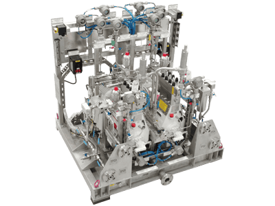 Compact, twin pump chemical injection package with Hammelmann Hampro variable stroke pumps.
