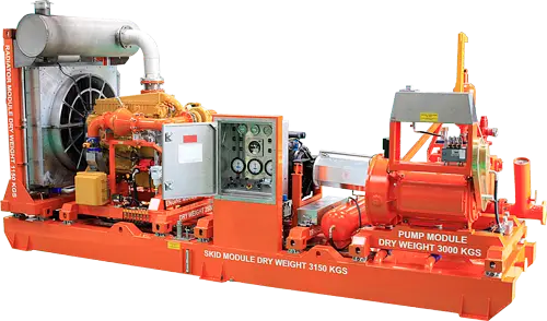 Land-based, modular well service pump skid for lift by helicopter.